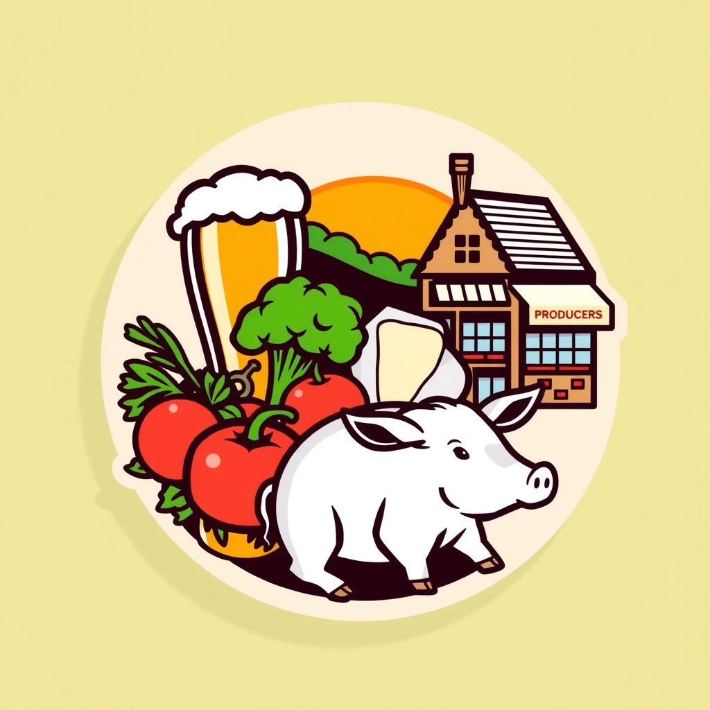 logo with beer vegetables goat cheese and pig in bretagne with artisanal producer shop by मुफ्त एआई छवि जनरेटर - बिना लॉगिन के✨ | AIGAZOU