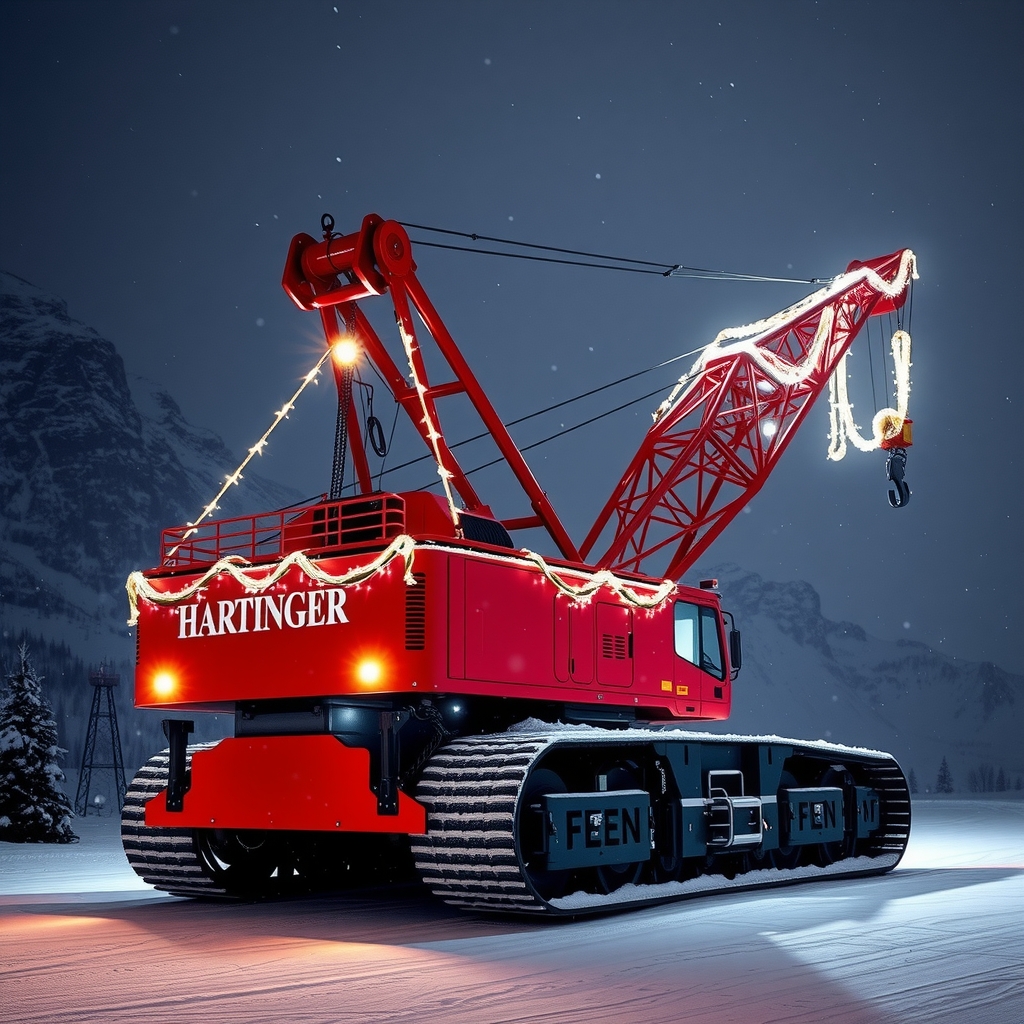 red crawler crane in snowy mountain night by मुफ्त एआई छवि जनरेटर - बिना लॉगिन के✨ | AIGAZOU