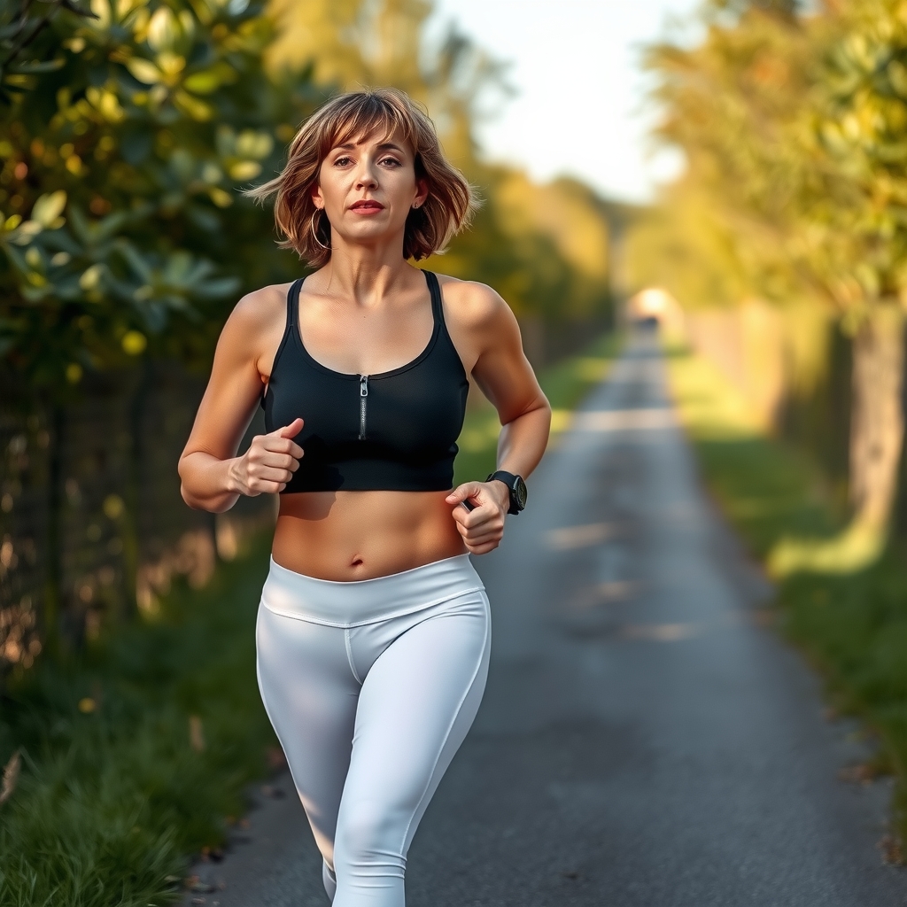 a strong woman jogging on a path by मुफ्त एआई छवि जनरेटर - बिना लॉगिन के✨ | AIGAZOU