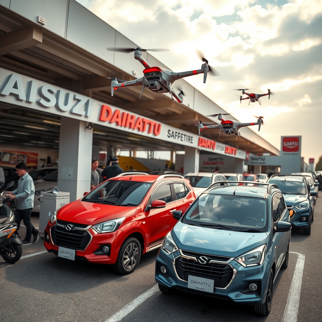 drone delivery above toyota dealership market bustling by Générateur d'images par IA gratuit - Aucune connexion nécessaire✨ | AIGAZOU