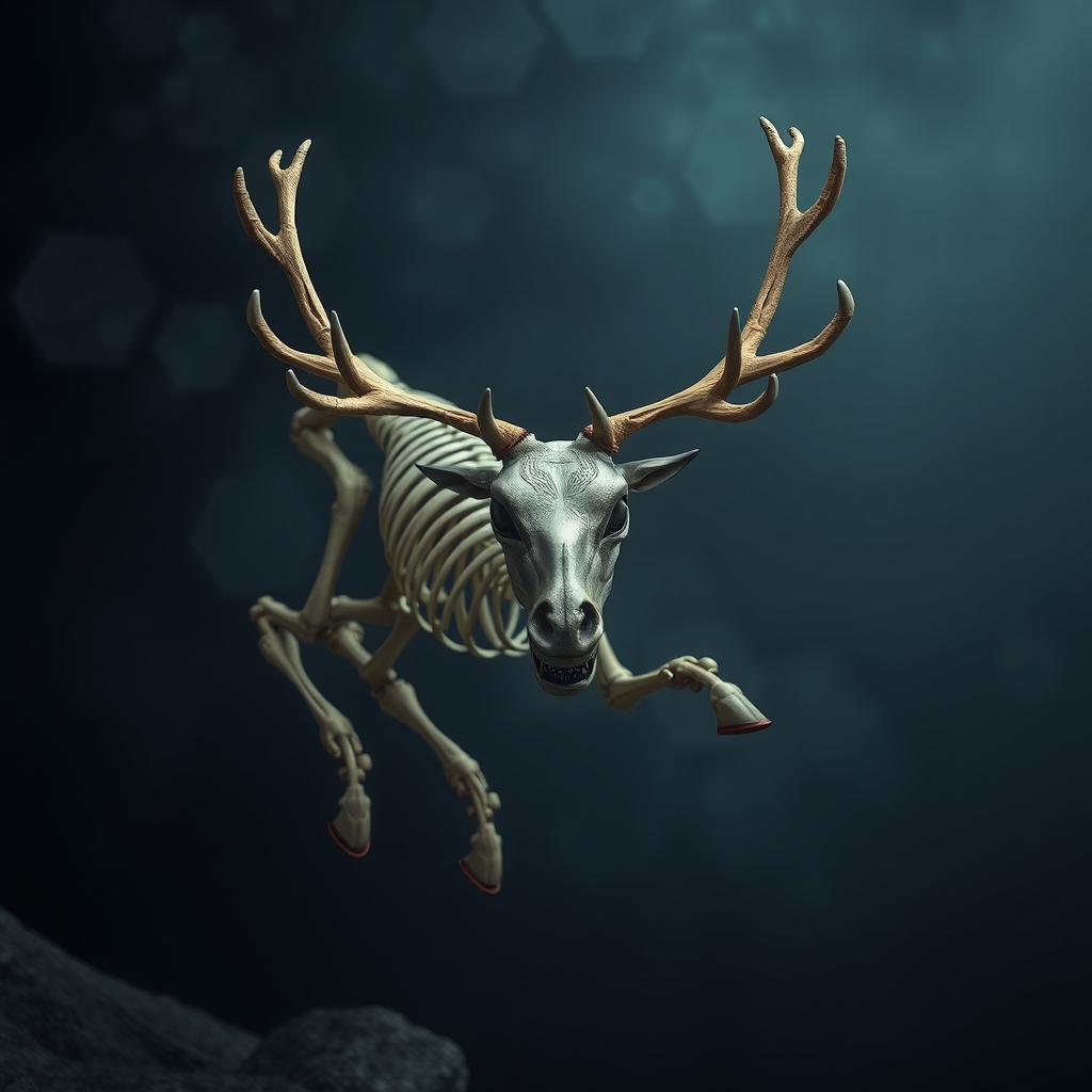 reindeer skeleton isometric angry jump dark wood by मुफ्त एआई छवि जनरेटर - बिना लॉगिन के✨ | AIGAZOU