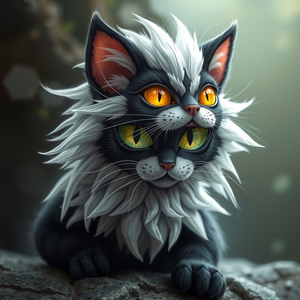 a fantasy creature cat in vivid colors white black by मुफ्त एआई छवि जनरेटर - बिना लॉगिन के✨ | AIGAZOU