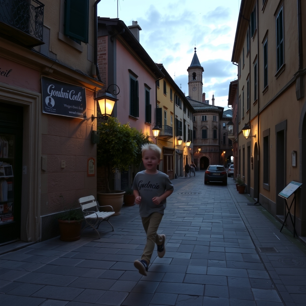 giovanni boy ran through old town at dusk by मुफ्त एआई छवि जनरेटर - बिना लॉगिन के✨ | AIGAZOU