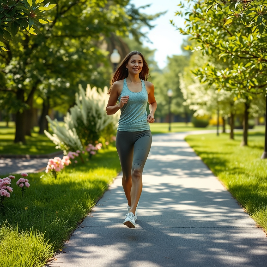 a woman walking on a sunlit park path by Générateur d'images par IA gratuit - Aucune connexion nécessaire✨ | AIGAZOU