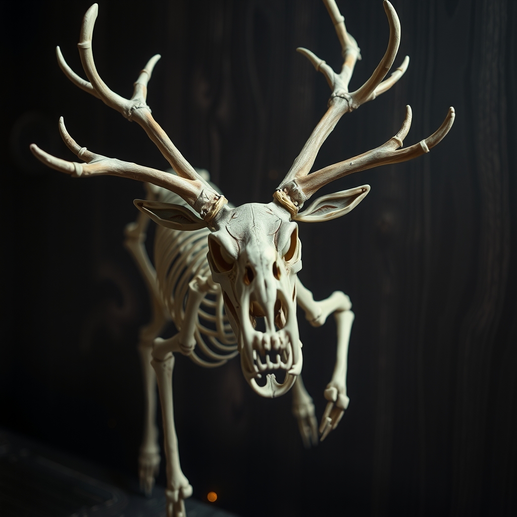 reindeer skeleton angry jump closeup night by मुफ्त एआई छवि जनरेटर - बिना लॉगिन के✨ | AIGAZOU