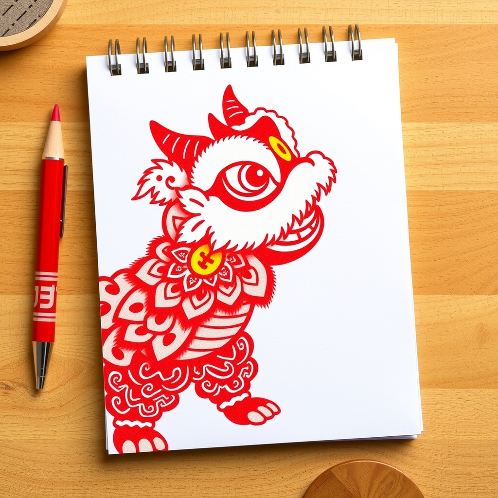 blank note paper with lingnan lion dance pattern by मुफ्त एआई छवि जनरेटर - बिना लॉगिन के✨ | AIGAZOU