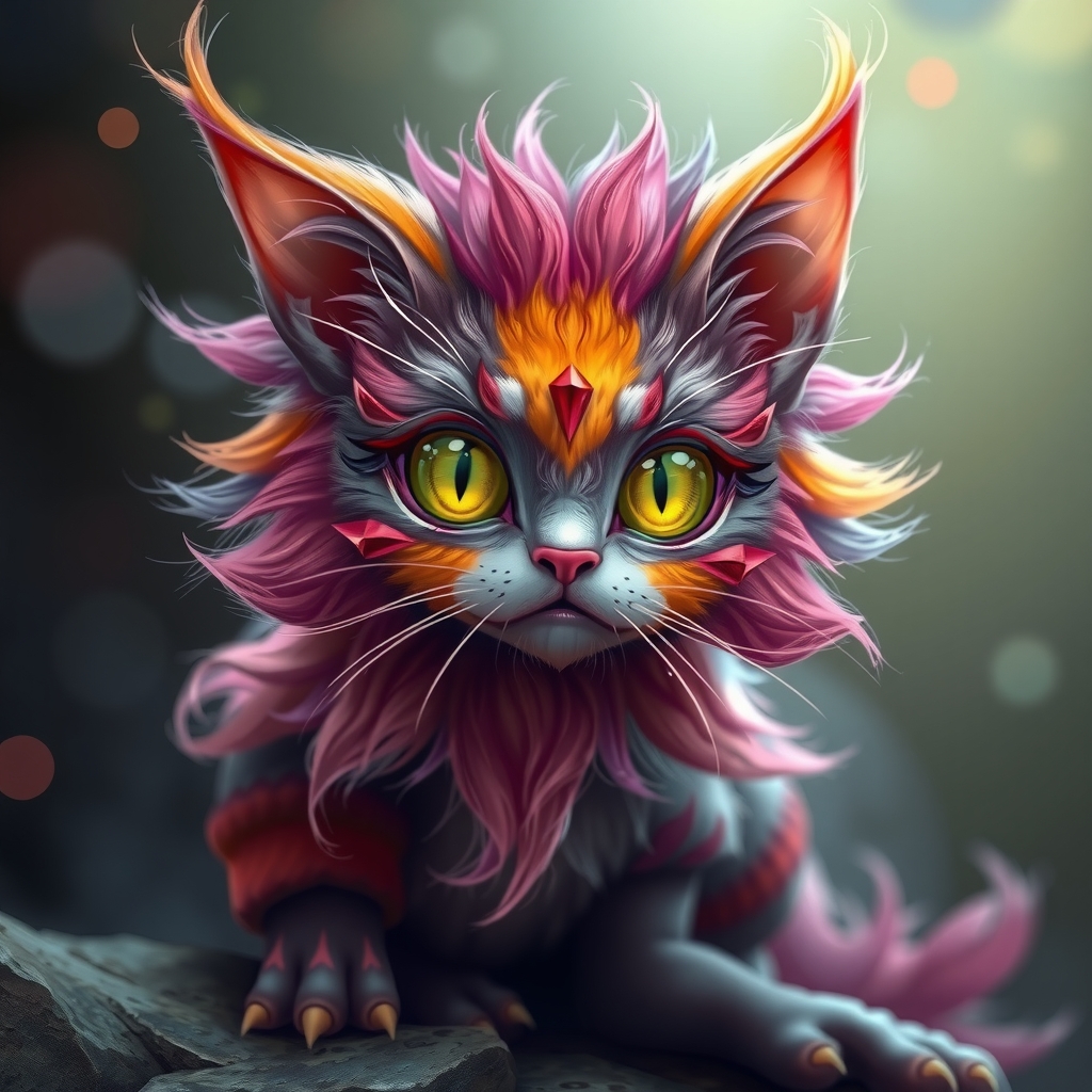 a fantasy creature cat in vivid colors by मुफ्त एआई छवि जनरेटर - बिना लॉगिन के✨ | AIGAZOU