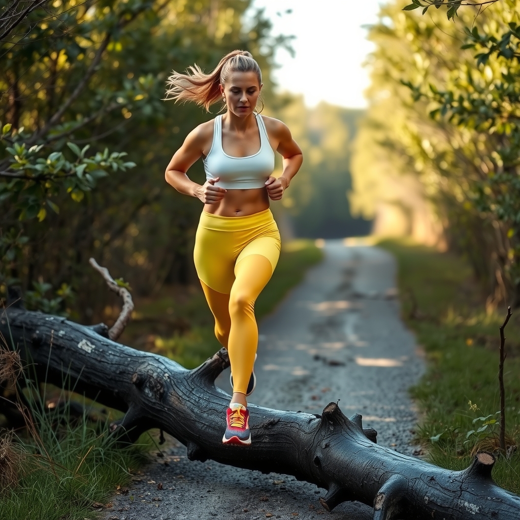 a swedish woman jogging on a narrow path by मुफ्त एआई छवि जनरेटर - बिना लॉगिन के✨ | AIGAZOU