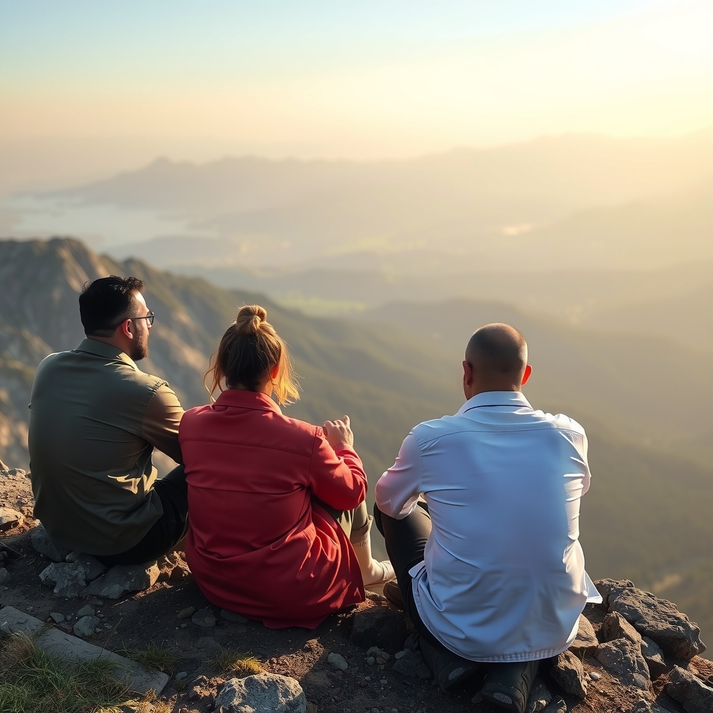 four people talking on a mountain top by Générateur d'images par IA gratuit - Aucune connexion nécessaire✨ | AIGAZOU