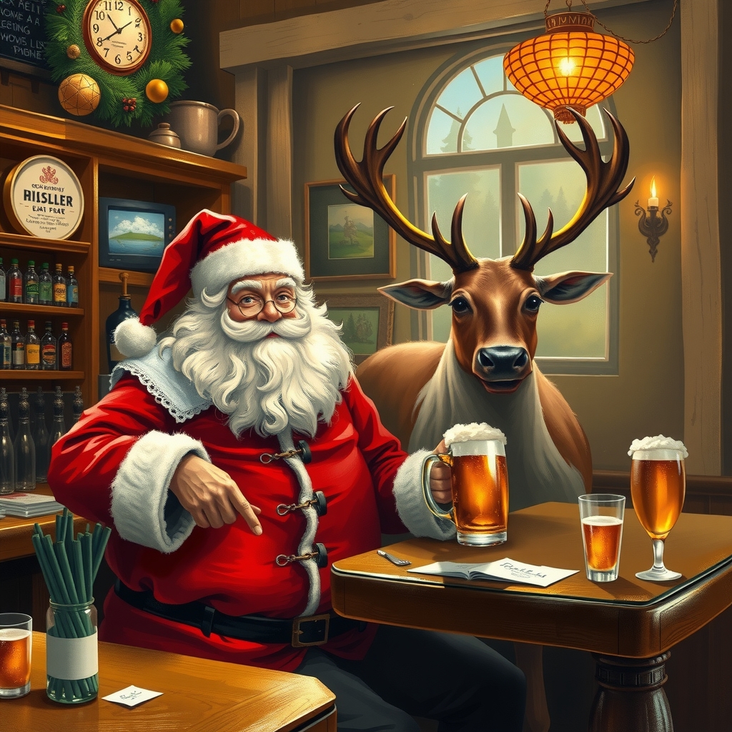 santa and reindeer at a pub by मुफ्त एआई छवि जनरेटर - बिना लॉगिन के✨ | AIGAZOU