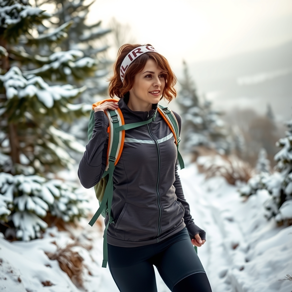 a 38 year old woman with athletic appearance and feminine figure hikes through the snowy harz by मुफ्त एआई छवि जनरेटर - बिना लॉगिन के✨ | AIGAZOU