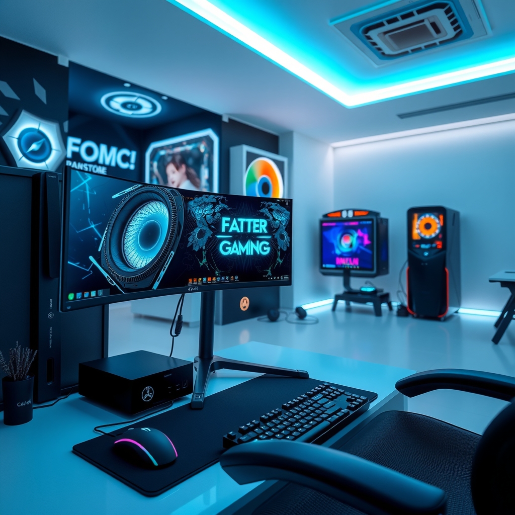 gaming monitor mouse keyboard desktop pc room by मुफ्त एआई छवि जनरेटर - बिना लॉगिन के✨ | AIGAZOU