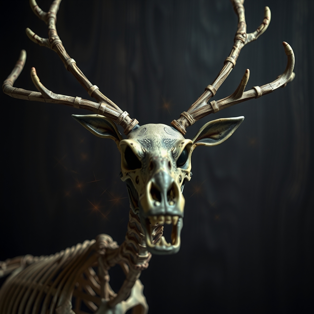 reindeer skeleton angry jump closeup night by मुफ्त एआई छवि जनरेटर - बिना लॉगिन के✨ | AIGAZOU