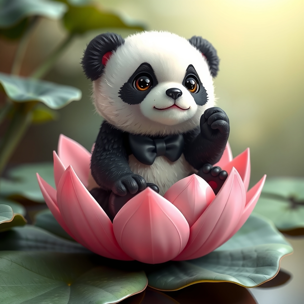 adorable panda sitting on lucky lotus by मुफ्त एआई छवि जनरेटर - बिना लॉगिन के✨ | AIGAZOU