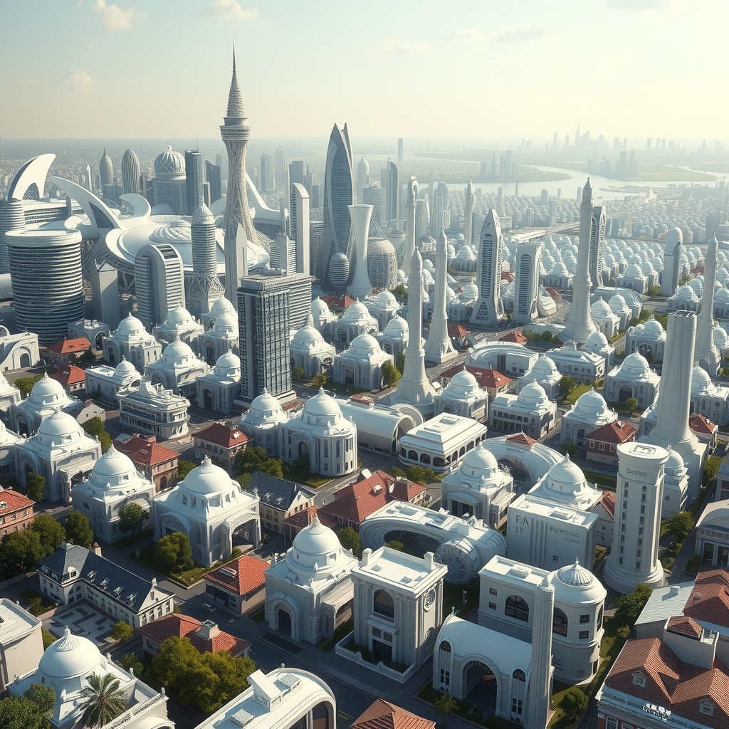 future city utopia white landmarks by मुफ्त एआई छवि जनरेटर - बिना लॉगिन के✨ | AIGAZOU