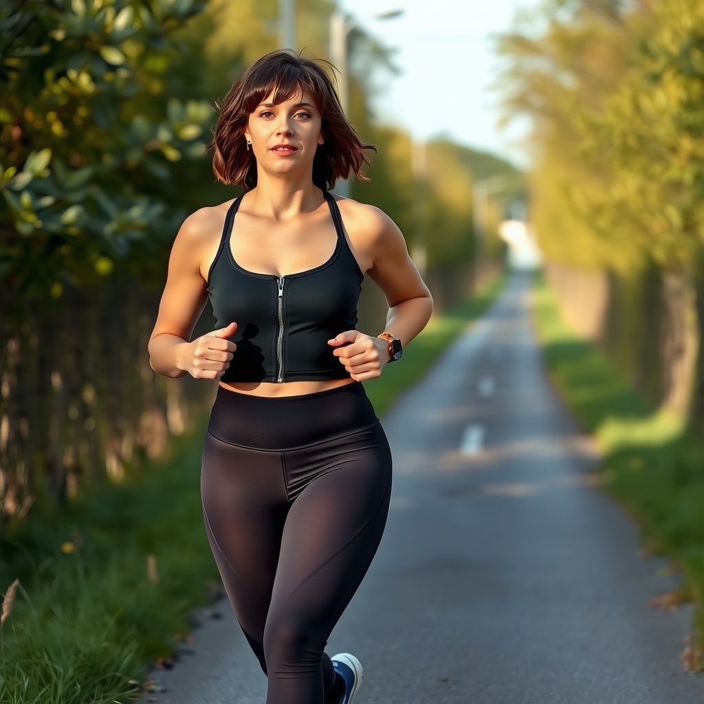 a woman jogging on a path with wide hips by मुफ्त एआई छवि जनरेटर - बिना लॉगिन के✨ | AIGAZOU