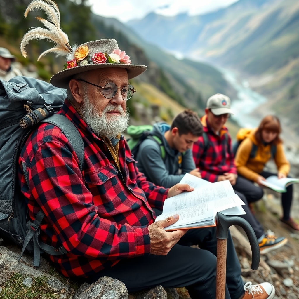 elderly hiker with checkered shirt glasses hat by मुफ्त एआई छवि जनरेटर - बिना लॉगिन के✨ | AIGAZOU