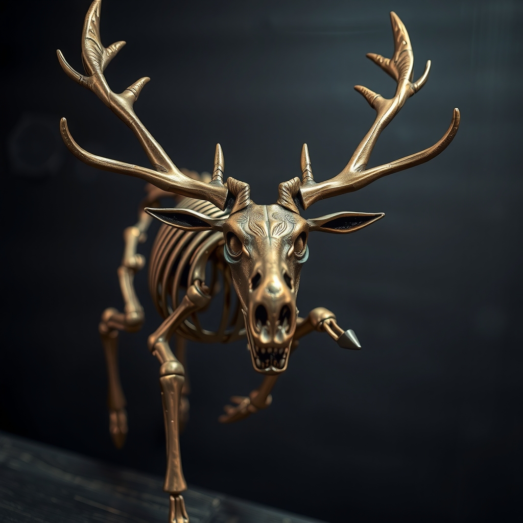 reindeer isometric bronze angry jump dark wood realistic cloudy closeup night heavy metal xmas by मुफ्त एआई छवि जनरेटर - बिना लॉगिन के✨ | AIGAZOU