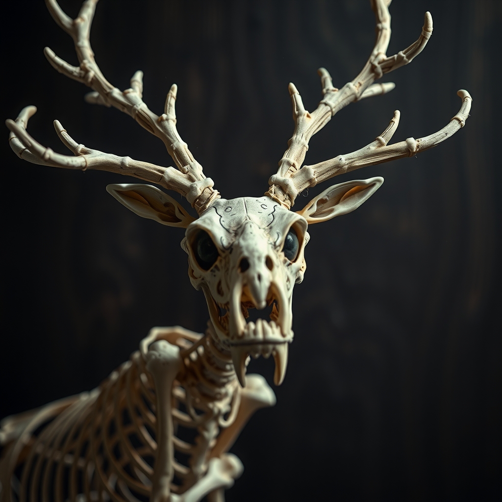 reindeer skeleton angry jump closeup night by मुफ्त एआई छवि जनरेटर - बिना लॉगिन के✨ | AIGAZOU