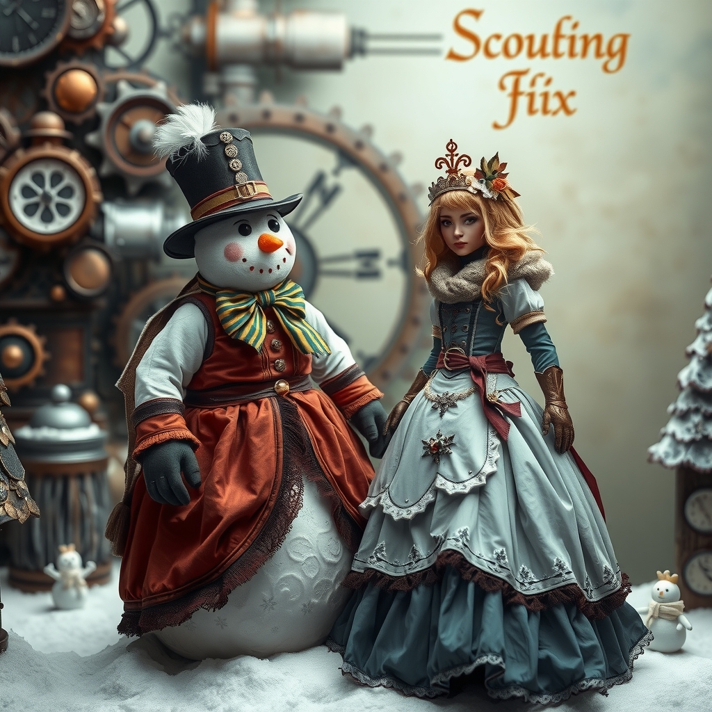 steampunk background snowman snowwoman by Générateur d'images par IA gratuit - Aucune connexion nécessaire✨ | AIGAZOU