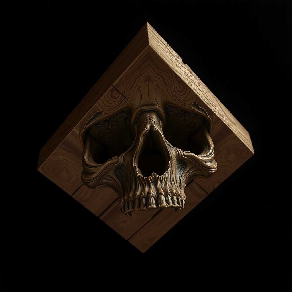 a dark tilted wooden skull by मुफ्त एआई छवि जनरेटर - बिना लॉगिन के✨ | AIGAZOU