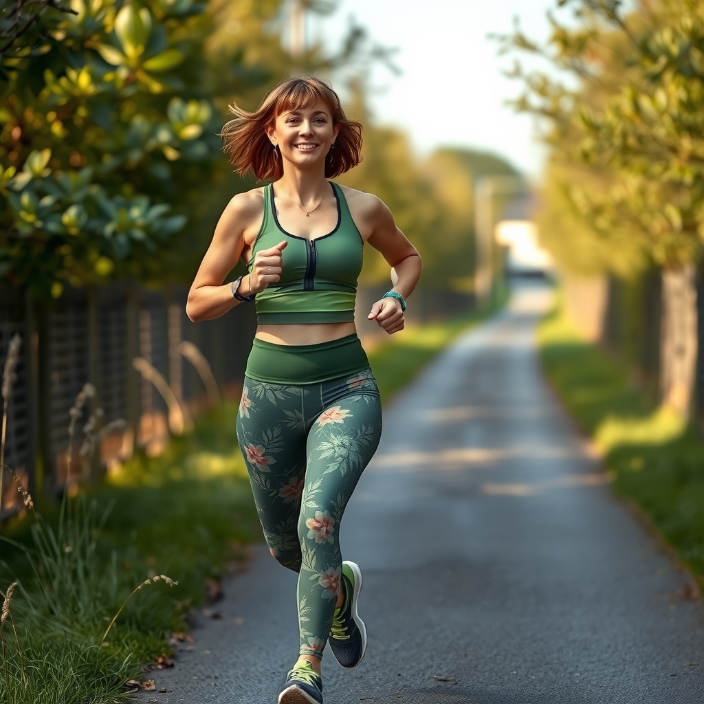 a woman jogging on a path with wide hips by मुफ्त एआई छवि जनरेटर - बिना लॉगिन के✨ | AIGAZOU