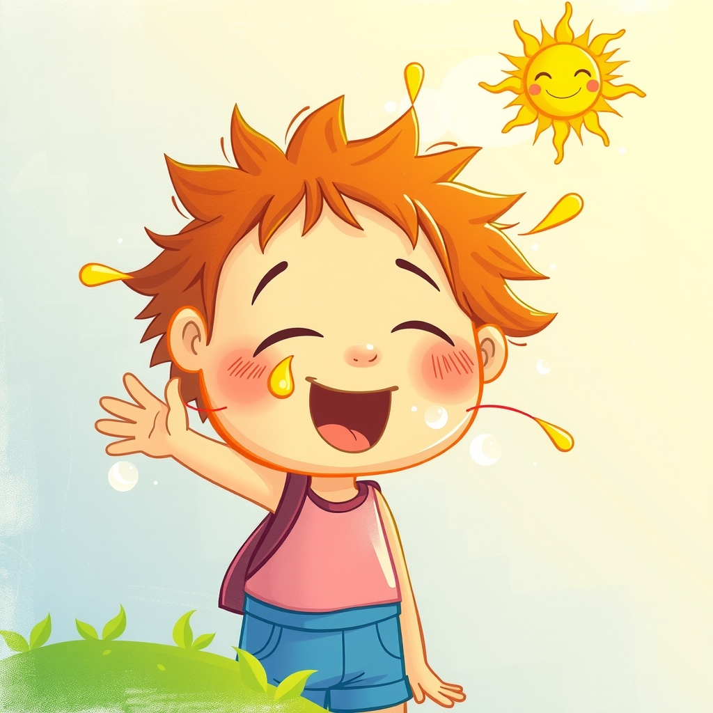 fun colorful illustration child sun sweat by मुफ्त एआई छवि जनरेटर - बिना लॉगिन के✨ | AIGAZOU