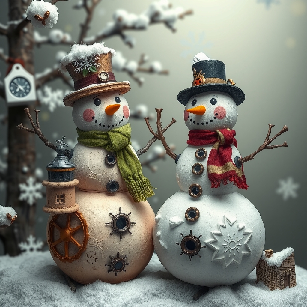 two steampunk snowmen in the same tones by मुफ्त एआई छवि जनरेटर - बिना लॉगिन के✨ | AIGAZOU