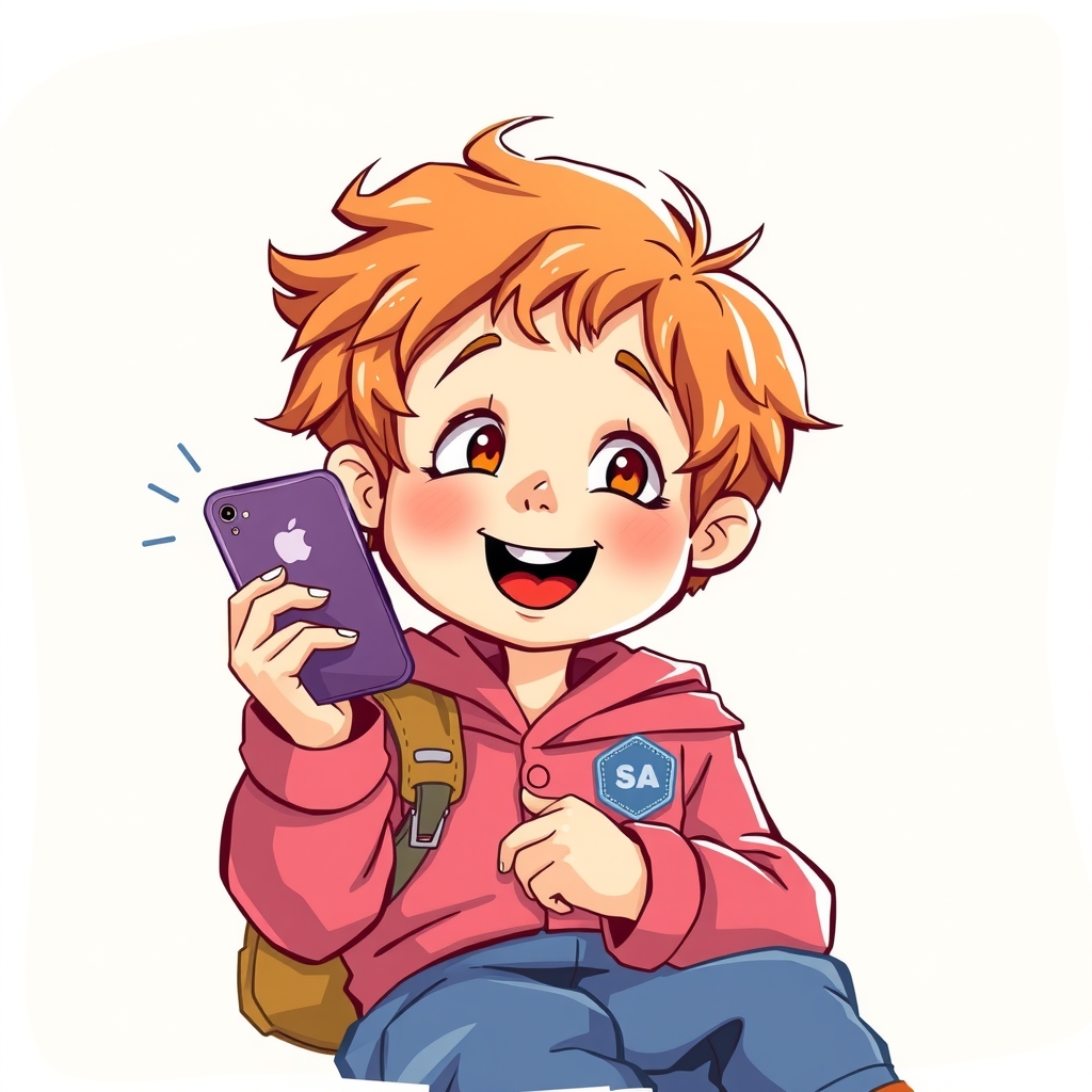 fun colorful illustration child with phone by मुफ्त एआई छवि जनरेटर - बिना लॉगिन के✨ | AIGAZOU