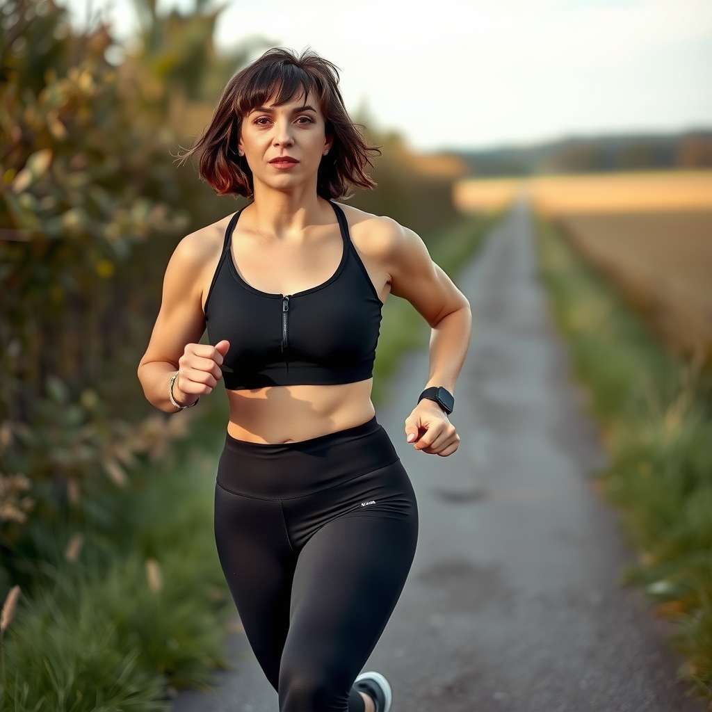 a woman jogging on a path with wide hips by मुफ्त एआई छवि जनरेटर - बिना लॉगिन के✨ | AIGAZOU