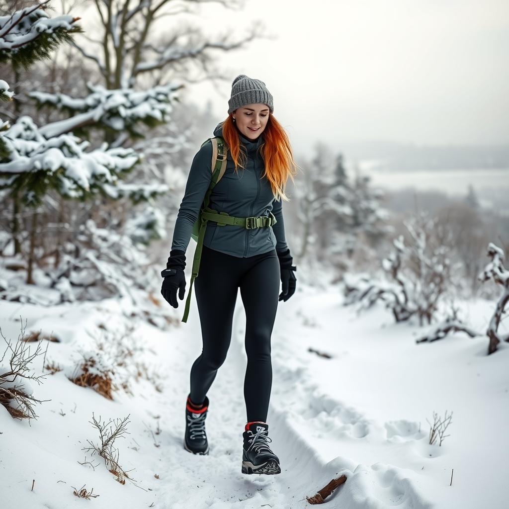 a 36 year old woman hiking in the snowy harz by 免费AI图像生成工具 | AIGAZOU