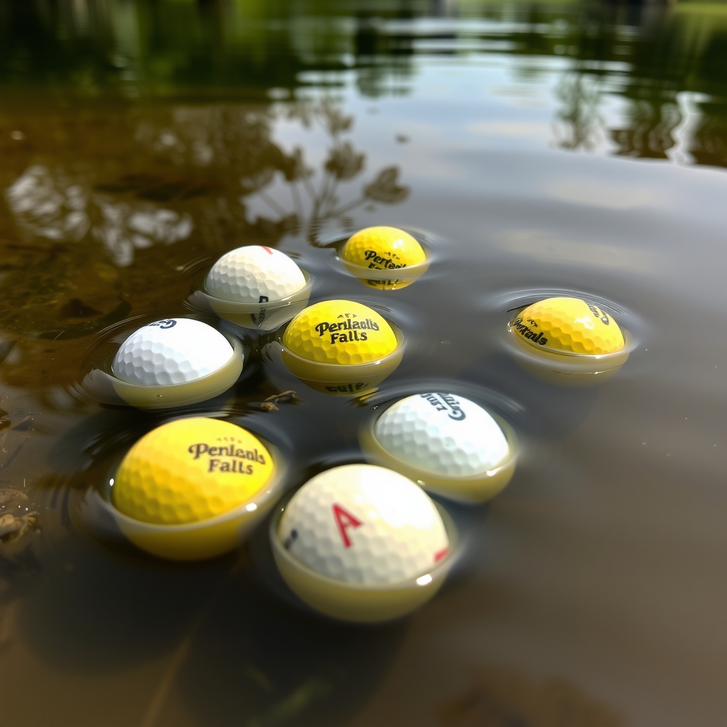 seven golf balls fallen into the pond by मुफ्त एआई छवि जनरेटर - बिना लॉगिन के✨ | AIGAZOU