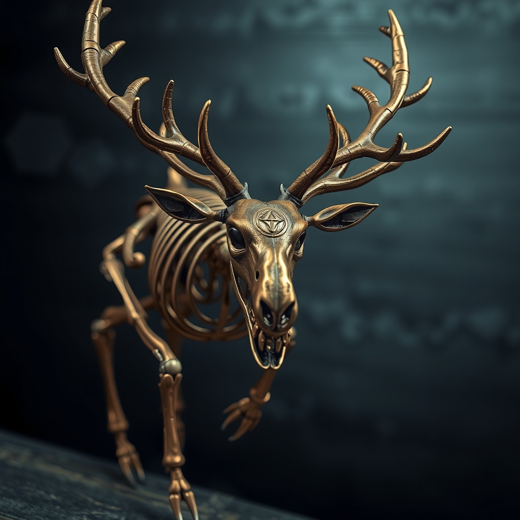 reindeer skeleton isometric bronze angry by मुफ्त एआई छवि जनरेटर - बिना लॉगिन के✨ | AIGAZOU