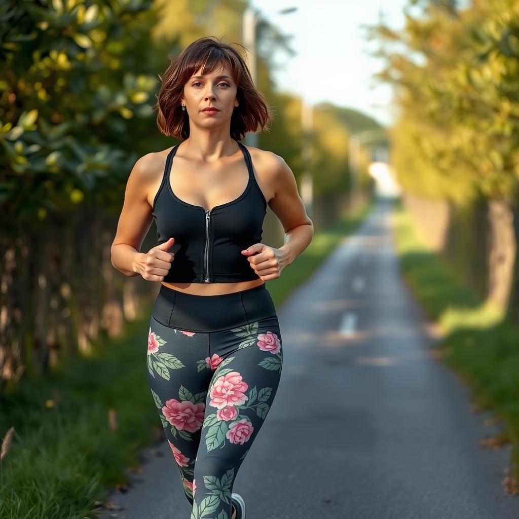 a woman jogging on a path with wide hips and muscular legs by मुफ्त एआई छवि जनरेटर - बिना लॉगिन के✨ | AIGAZOU