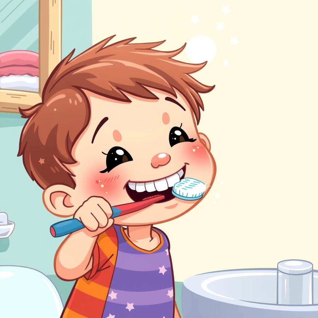 fun colorful illustration child brushing teeth by मुफ्त एआई छवि जनरेटर - बिना लॉगिन के✨ | AIGAZOU