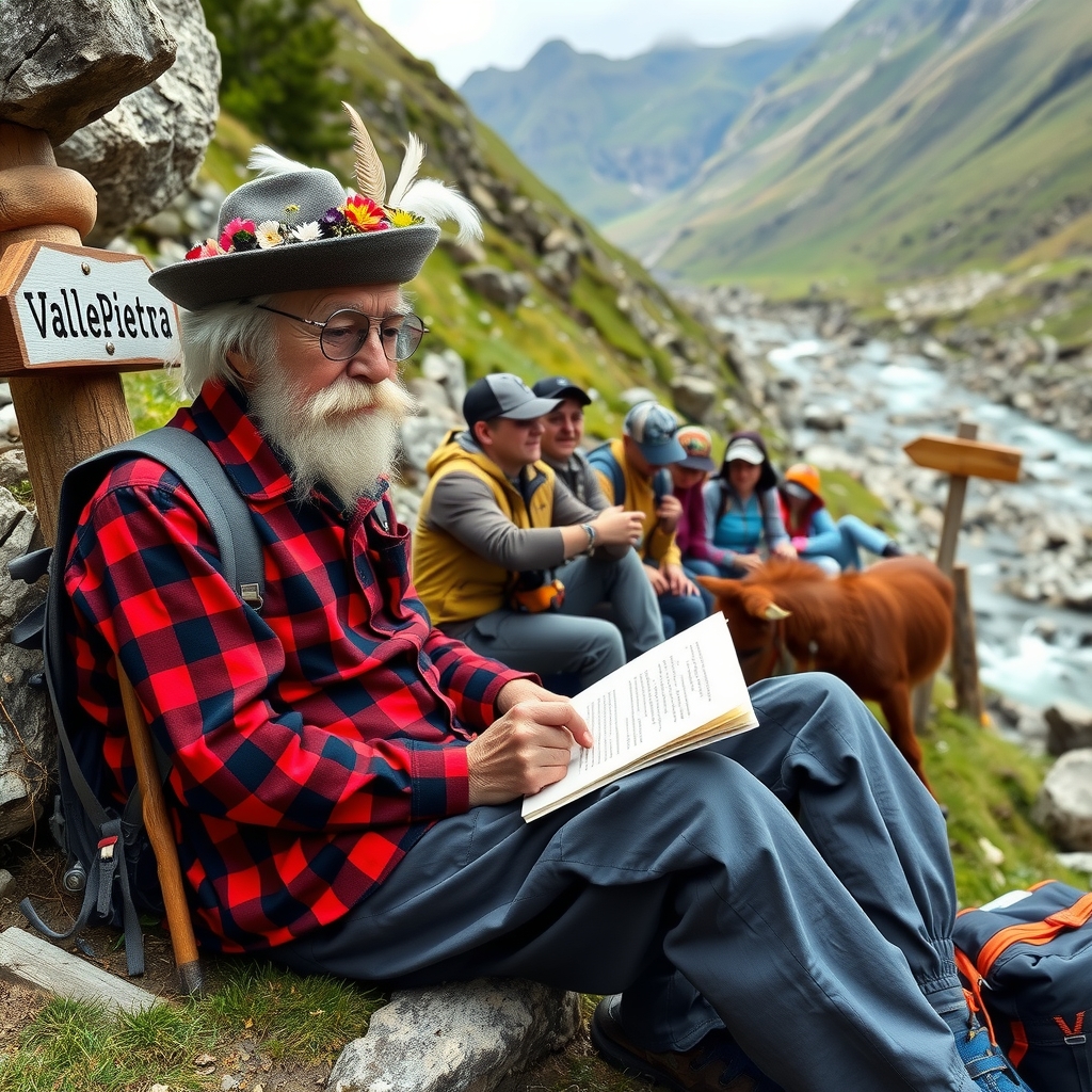 old mountain man with white beard red and black checkered shirt round glasses gray hat with flowers and long white by मुफ्त एआई छवि जनरेटर - बिना लॉगिन के✨ | AIGAZOU