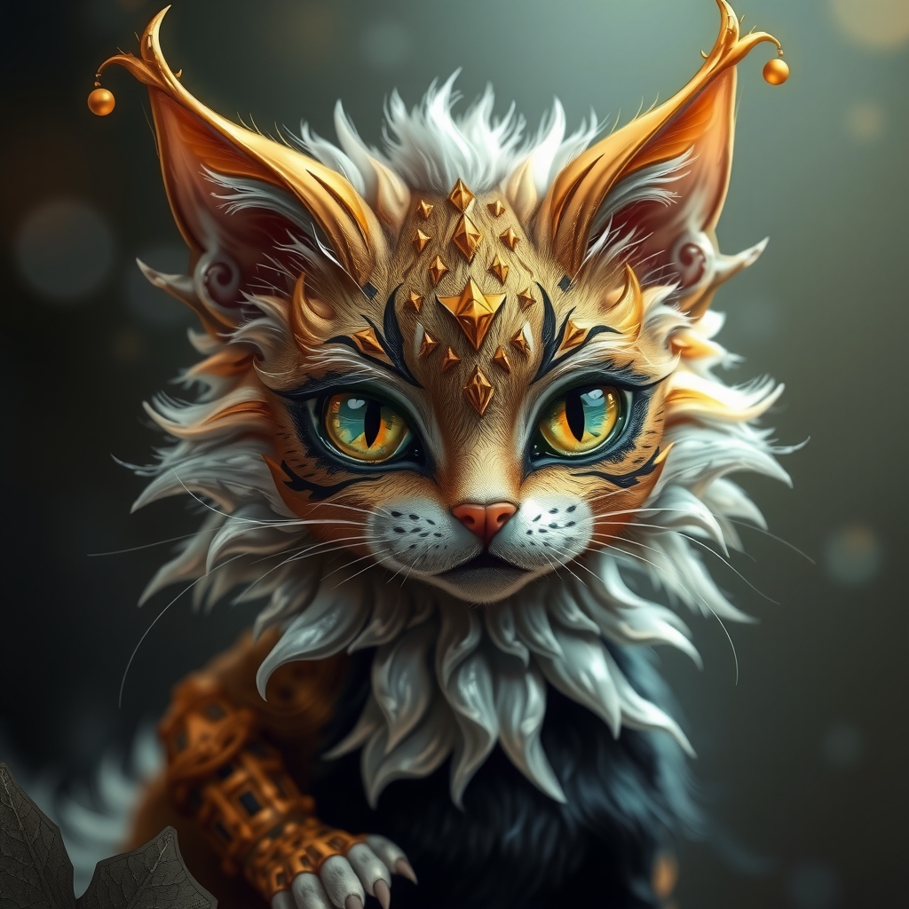 a fantasy creature cat in vibrant colors gold silver black by Générateur d'images par IA gratuit - Aucune connexion nécessaire✨ | AIGAZOU