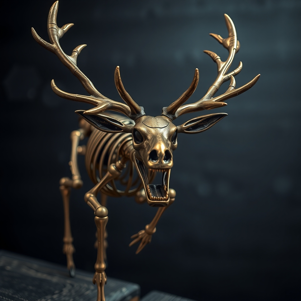 reindeer skeleton isometric bronze angry by मुफ्त एआई छवि जनरेटर - बिना लॉगिन के✨ | AIGAZOU