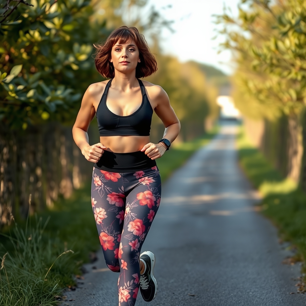 a woman jogging on a path with wide hips by मुफ्त एआई छवि जनरेटर - बिना लॉगिन के✨ | AIGAZOU