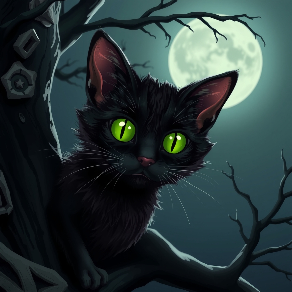 a black cat with green eyes in the night by मुफ्त एआई छवि जनरेटर - बिना लॉगिन के✨ | AIGAZOU