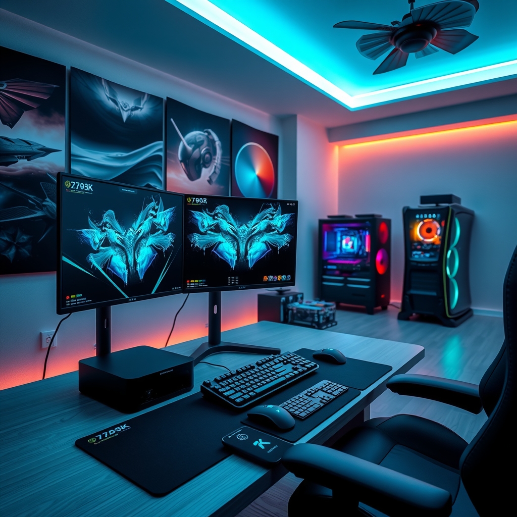 gaming monitor mouse keyboard desktop pc room by मुफ्त एआई छवि जनरेटर - बिना लॉगिन के✨ | AIGAZOU