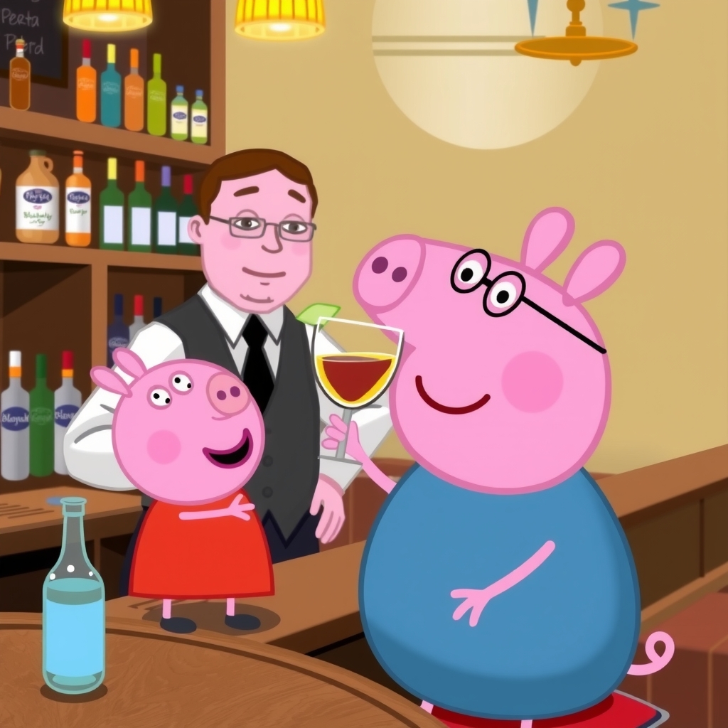 peppa pig drinking glass bar bartender by मुफ्त एआई छवि जनरेटर - बिना लॉगिन के✨ | AIGAZOU