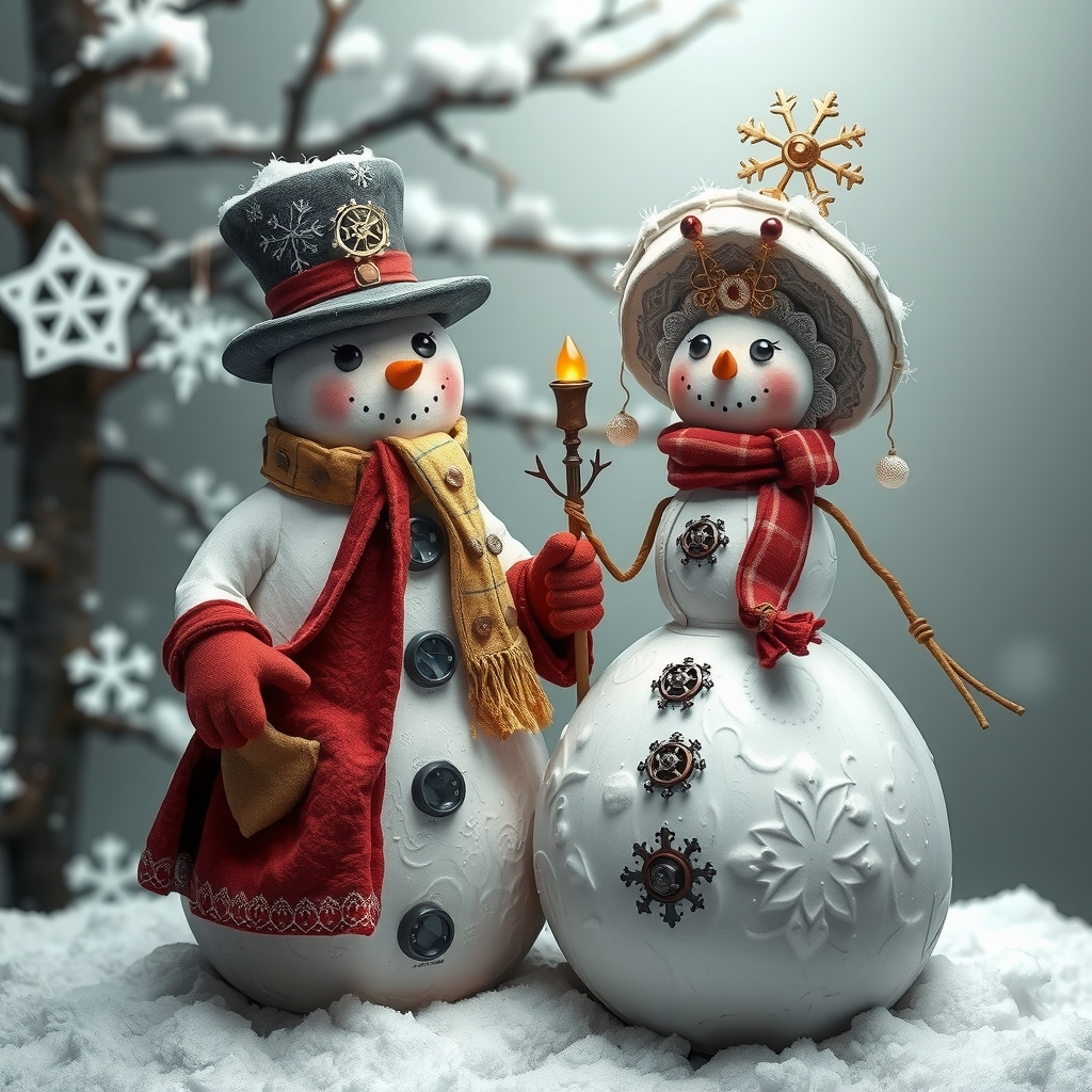 two steampunk snowmen and a snow woman by मुफ्त एआई छवि जनरेटर - बिना लॉगिन के✨ | AIGAZOU