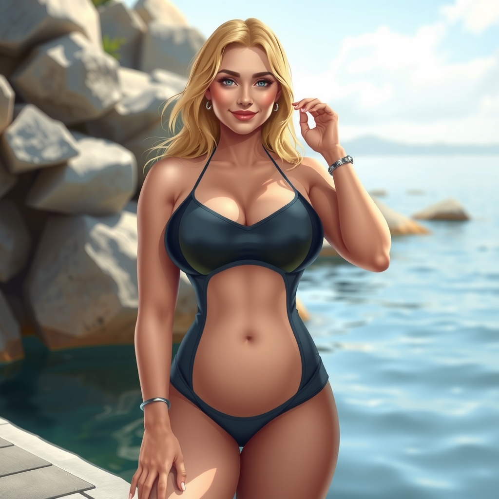 character overview woman forty bmi 27 scandinavian swimsuit by मुफ्त एआई छवि जनरेटर - बिना लॉगिन के✨ | AIGAZOU