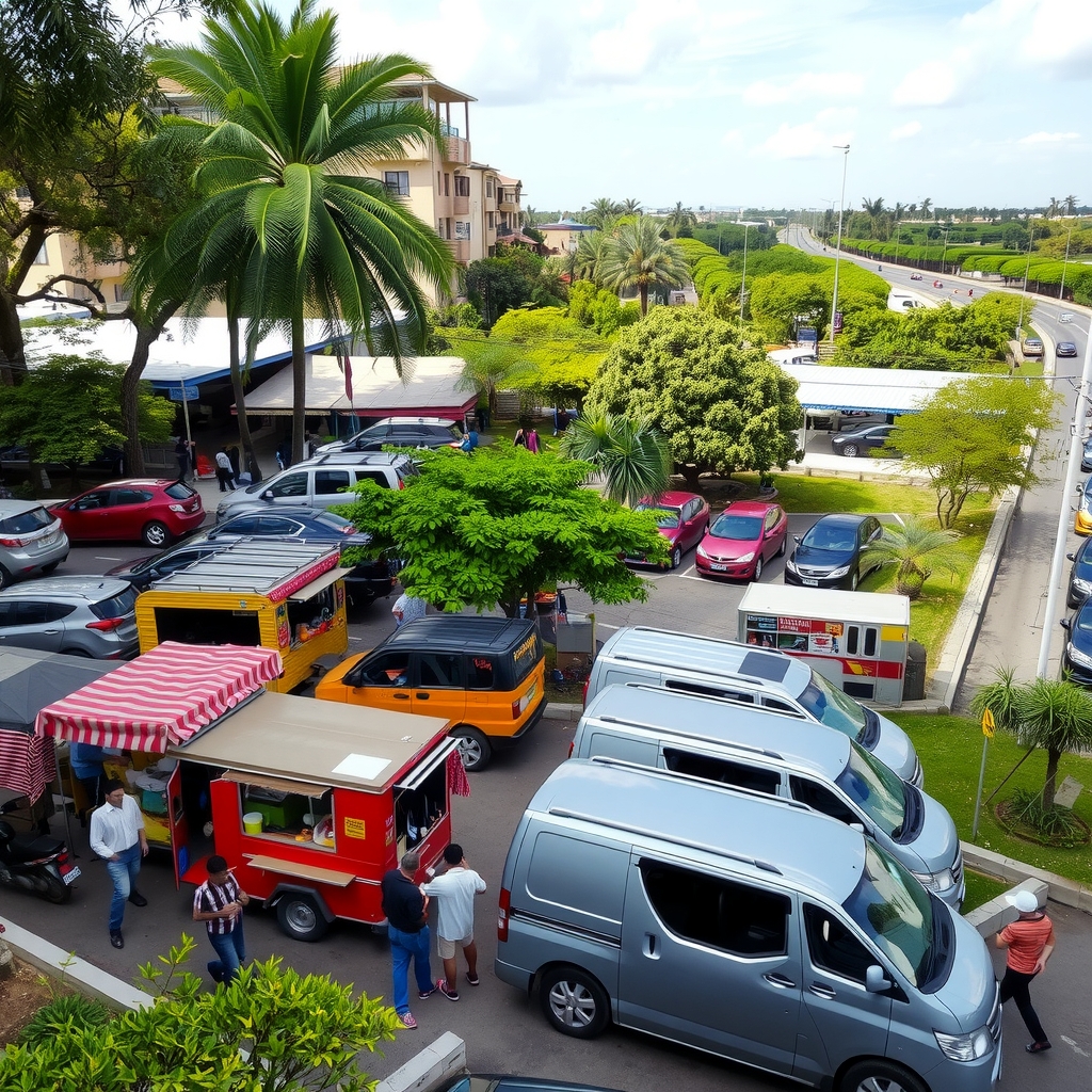 kitchen car and booth market green park car dealer by Générateur d'images par IA gratuit - Aucune connexion nécessaire✨ | AIGAZOU