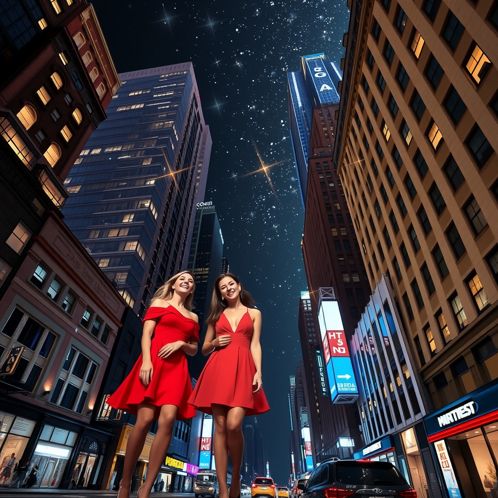 high buildings night sky stars pretty girls laughter glitter streets bright lights hotel new york high heels dresses by मुफ्त एआई छवि जनरेटर - बिना लॉगिन के✨ | AIGAZOU