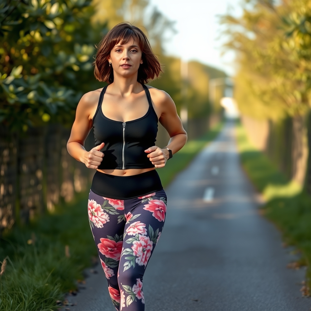 a woman jogging on a path with wide hips by मुफ्त एआई छवि जनरेटर - बिना लॉगिन के✨ | AIGAZOU