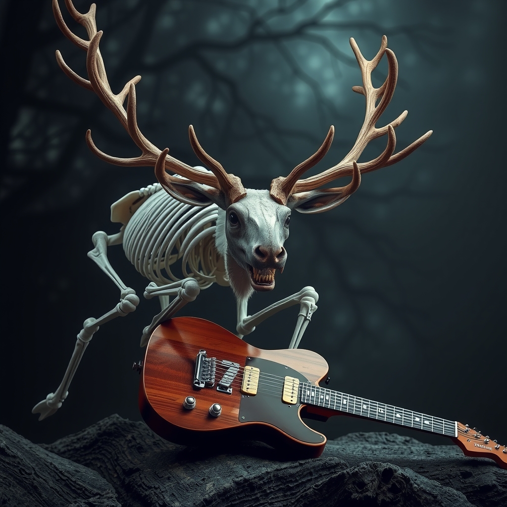 reindeer skeleton isometric angry guitar by मुफ्त एआई छवि जनरेटर - बिना लॉगिन के✨ | AIGAZOU