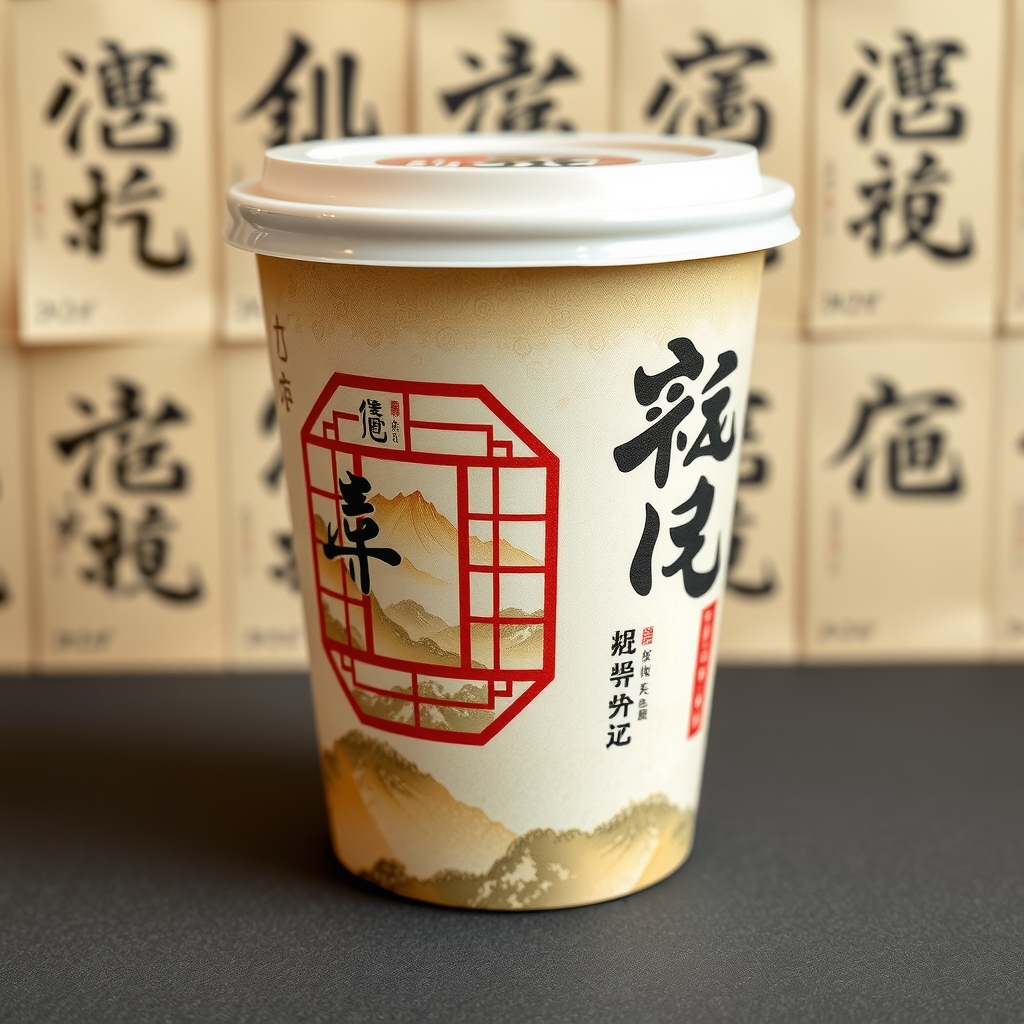 chinese style milk tea cup sleeve design by मुफ्त एआई छवि जनरेटर - बिना लॉगिन के✨ | AIGAZOU