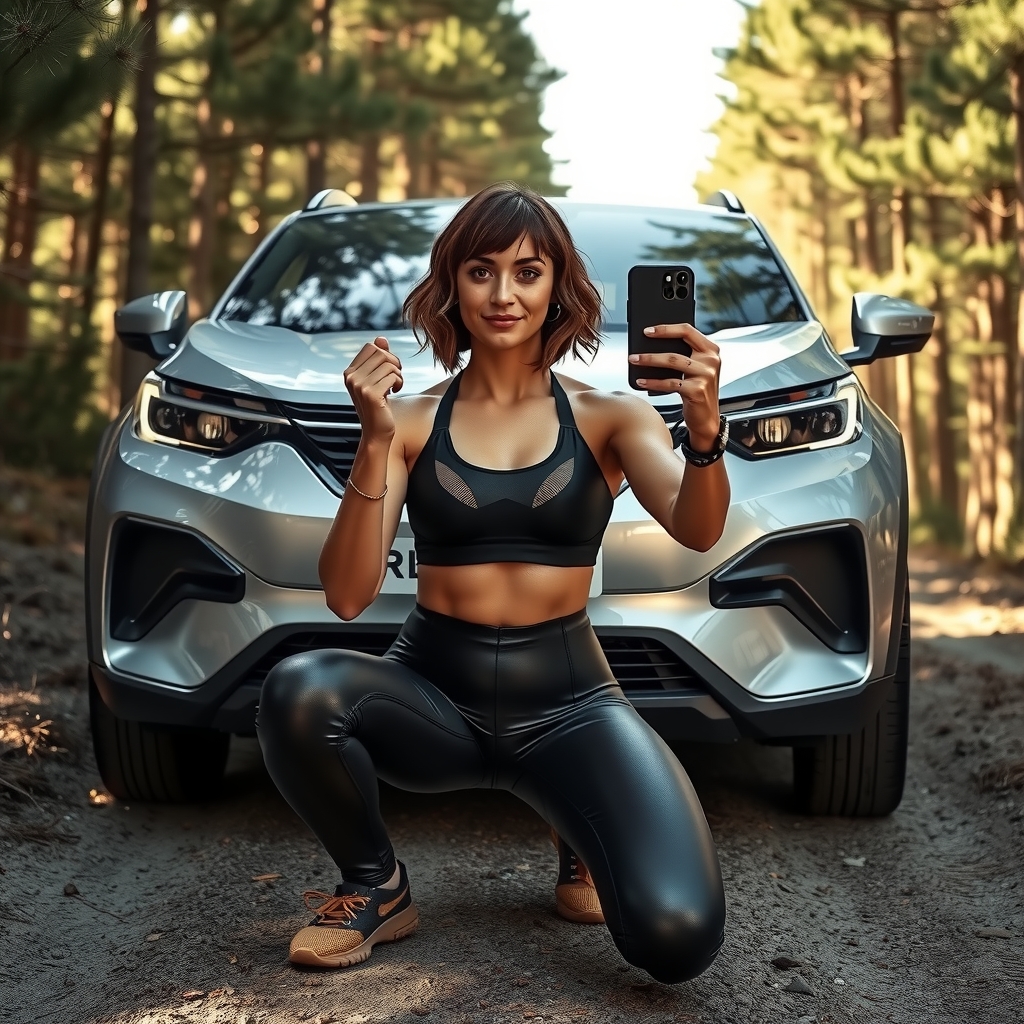 futuristic electric dacia spring and woman selfie by मुफ्त एआई छवि जनरेटर - बिना लॉगिन के✨ | AIGAZOU